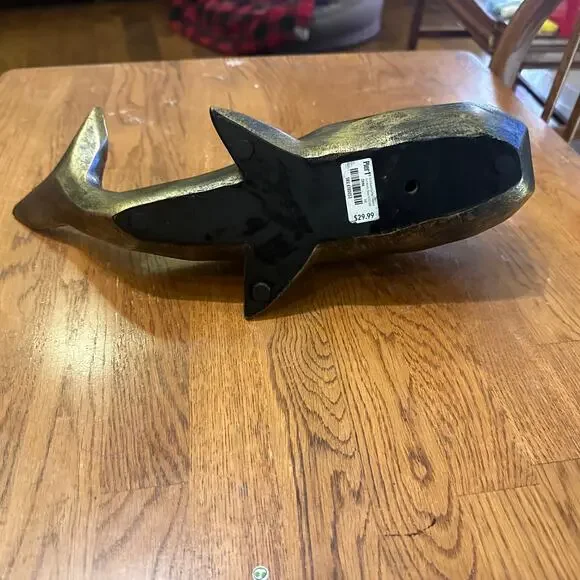 Pier 1 Polyresin Coastal Whale Nautical Sculpture. Antiqued Brushed Gold. Rare - Picture 2 of 7